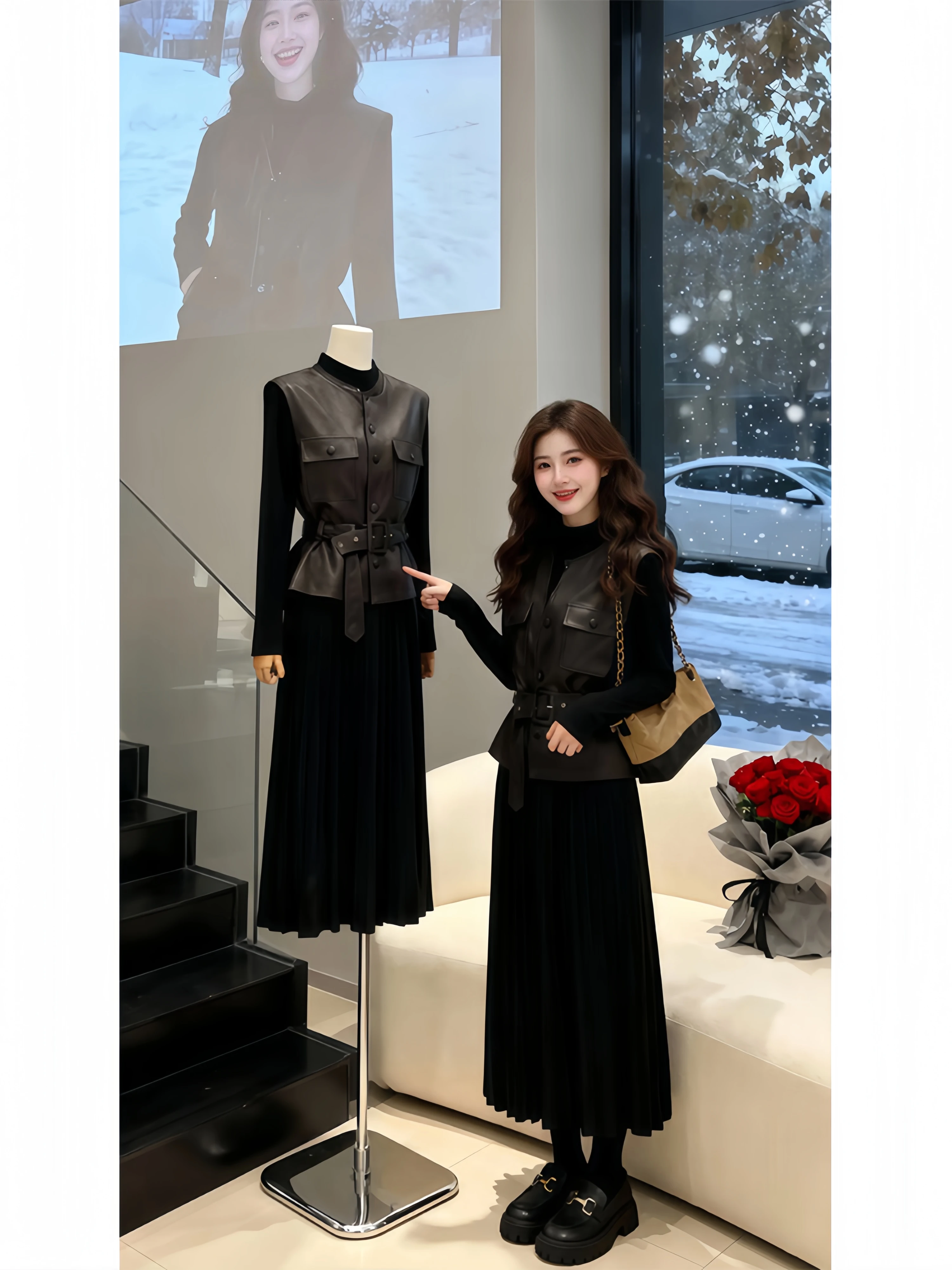 plus Size Women's PU Leather Jacket And Pleated Dress Retro Fashion Set Autumn Winter Casual Style High Waist Comfortable Fit
plus Size Women's PU Leather Jacket And Pleated Dress Retro Fashion Set Autumn Winter Casual Style High Waist Comfortable Fit