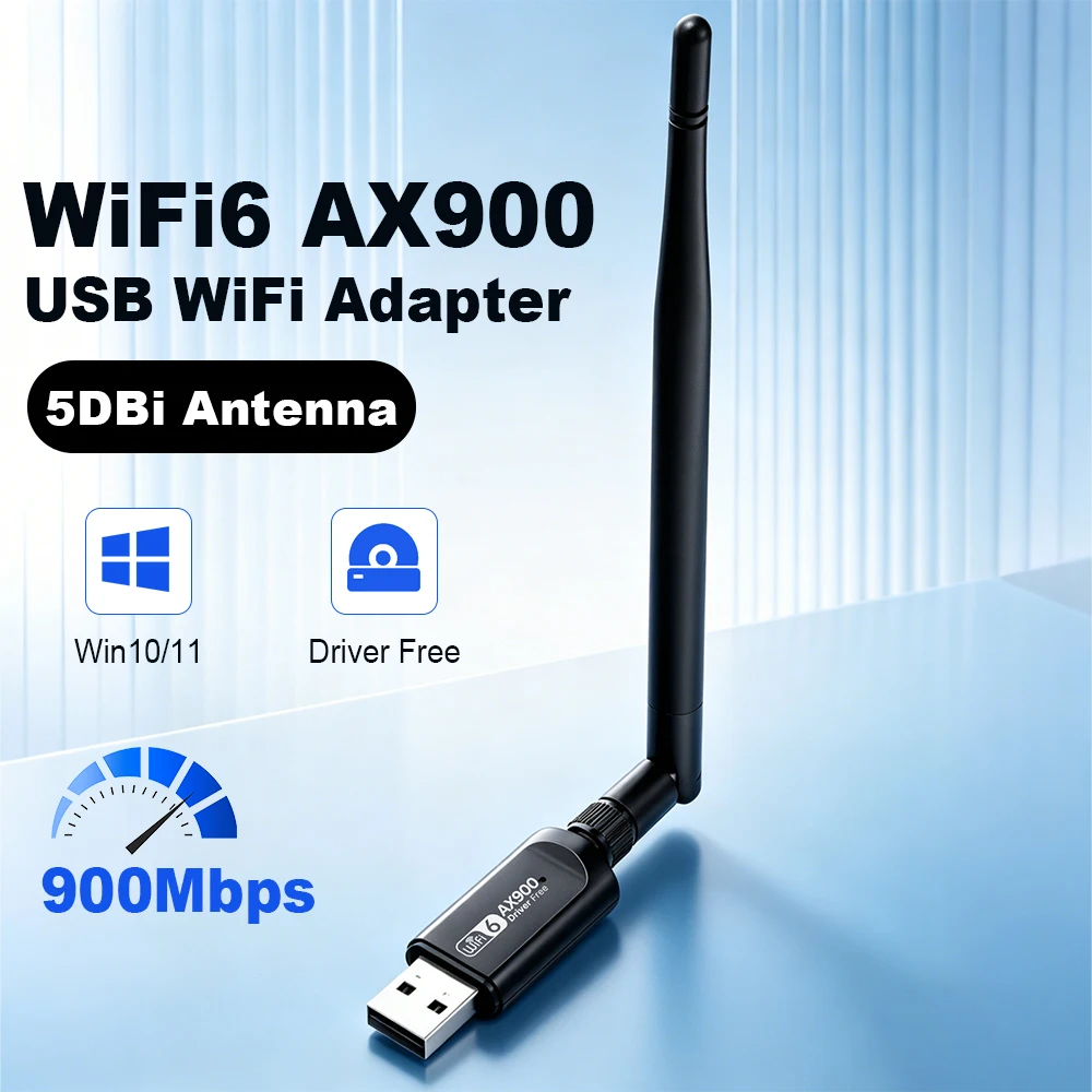 WiFi 6 AX900 Wifi Usb Adapter WiFi Card 802.11AX 2.4G/5GHz Wireless Ethernet Card PC Drive Free for Win10/11
