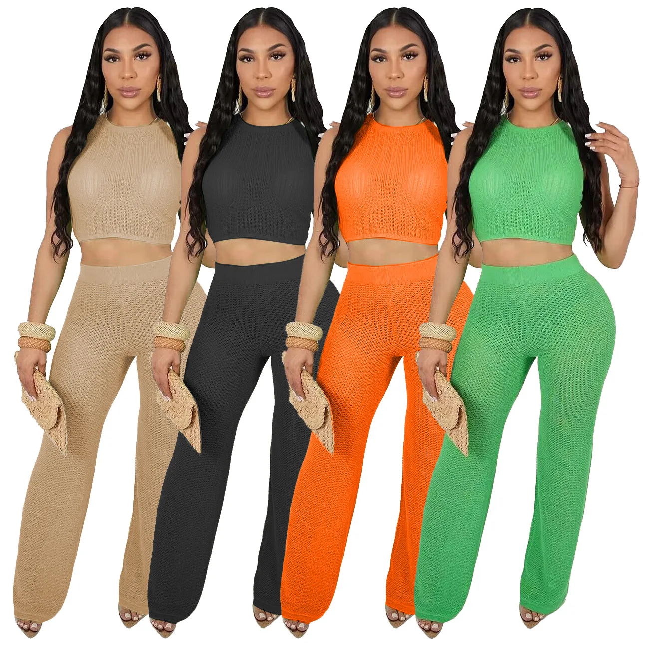 Women's Two-piece Casual Hollow Knitted Round Neck Sleeveless Top and Casual Pants Set for Summer 2025
Women's Two-piece Casual Hollow Knitted Round Neck Sleeveless Top and Casual Pants Set for Summer 2025
