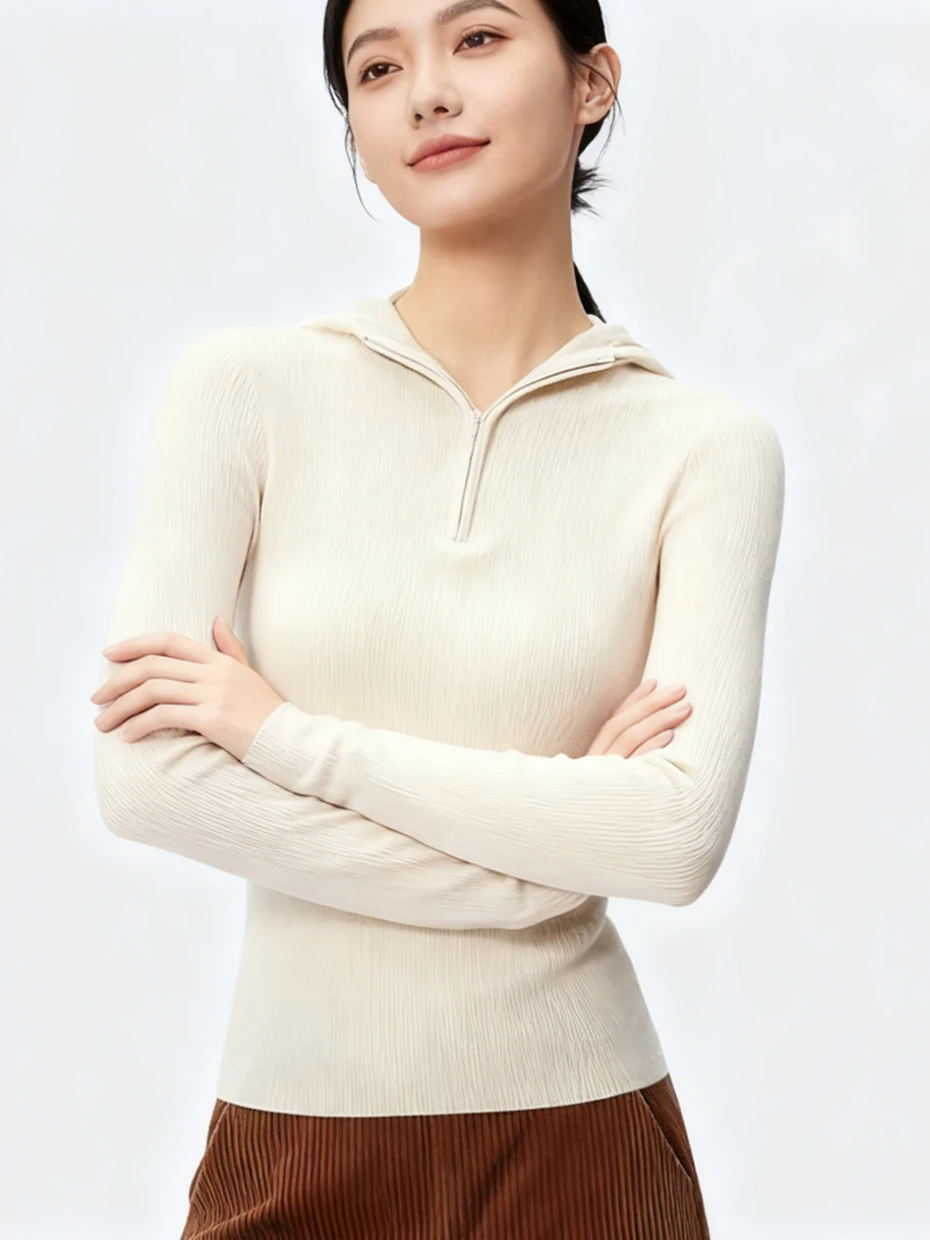 Black Knitted Sweater with Half Zipper And Hood Women's Slim Fit Base Layer Shirt Casual Style Polyester Fiber Long Sleeve
Black Knitted Sweater with Half Zipper And Hood Women's Slim Fit Base Layer Shirt Casual Style Polyester Fiber Long Sleeve