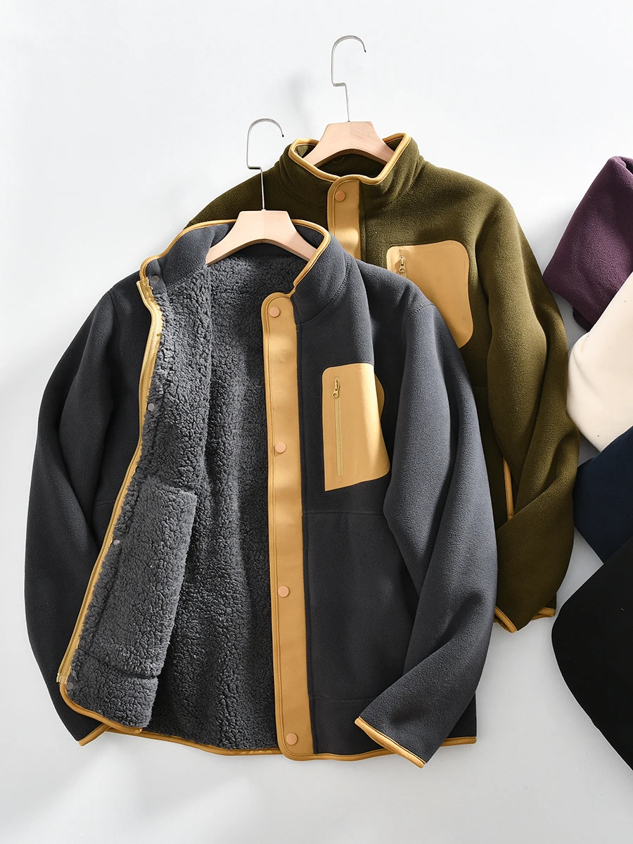 Cozy Fleece Lined Stand Collar Jacket Men's Fashion Color Block Coral Velvet Inner Autumn Winter Outerwear Youth Polyester
Cozy Fleece Lined Stand Collar Jacket Men's Fashion Color Block Coral Velvet Inner Autumn Winter Outerwear Youth Polyester