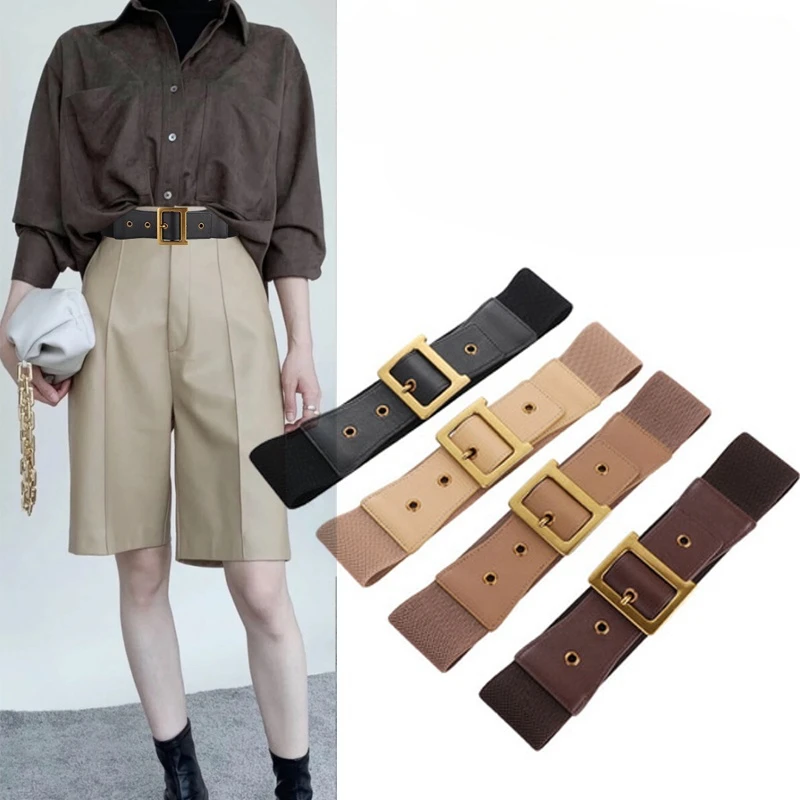 Stretchy Wide Waist Corset Belt with Cowhide Leather, Vintage Style Elastic Waistband with Metal Buckle for Dress and Fashion Ou
Stretchy Wide Waist Corset Belt with Cowhide Leather, Vintage Style Elastic Waistband with Metal Buckle for Dress and Fashion Ou