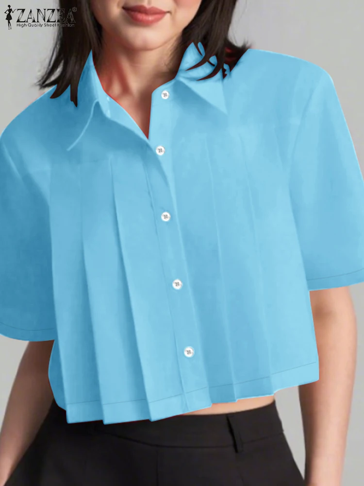 ZANZEA Women Fashion Pleated Crop Tops 2025 Summer Short Sleeve Turn-Down Collar Button Up Short Shirts Streetwear Solid Chemise
ZANZEA Women Fashion Pleated Crop Tops 2025 Summer Short Sleeve Turn-Down Collar Button Up Short Shirts Streetwear Solid Chemise