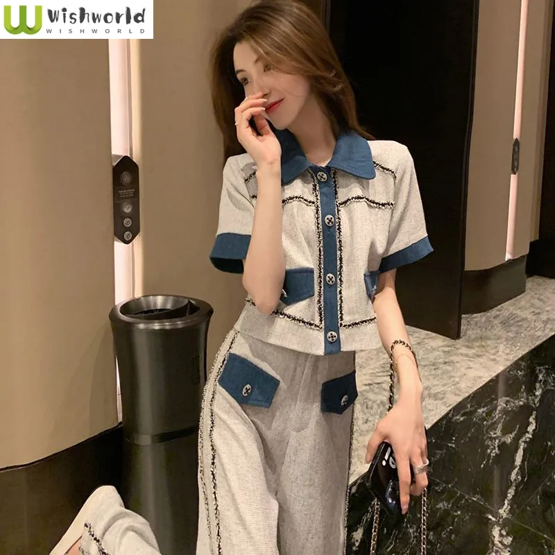 Женский комплект из двух предметов, рубашка с коротким рукавом и Узкие Широкие брюки с высокой талией, весна-лето 2023
Женский комплект из двух предметов, рубашка с коротким рукавом и Узкие Широкие брюки с высокой талией, весна-лето 2023