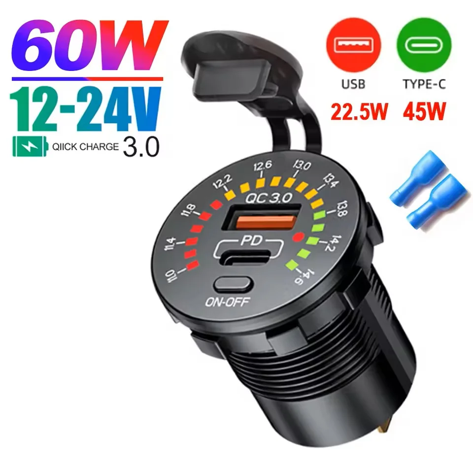 Двойная USB-розетка для зарядного устройства 45 Вт со светодиодным вольтметром, переключателем включения и выключения QC3.0 PC Type C, водонепроницаемая USB-розетка, быстрое зарядное устройство для автомобиля 12 В/24 В
Двойная USB-розетка для зарядного устройства 45 Вт со светодиодным вольтметром, переключателем включения и выключения QC3.0 PC Type C, водонепроницаемая USB-розетка, быстрое зарядное устройство для автомобиля 12 В/24 В