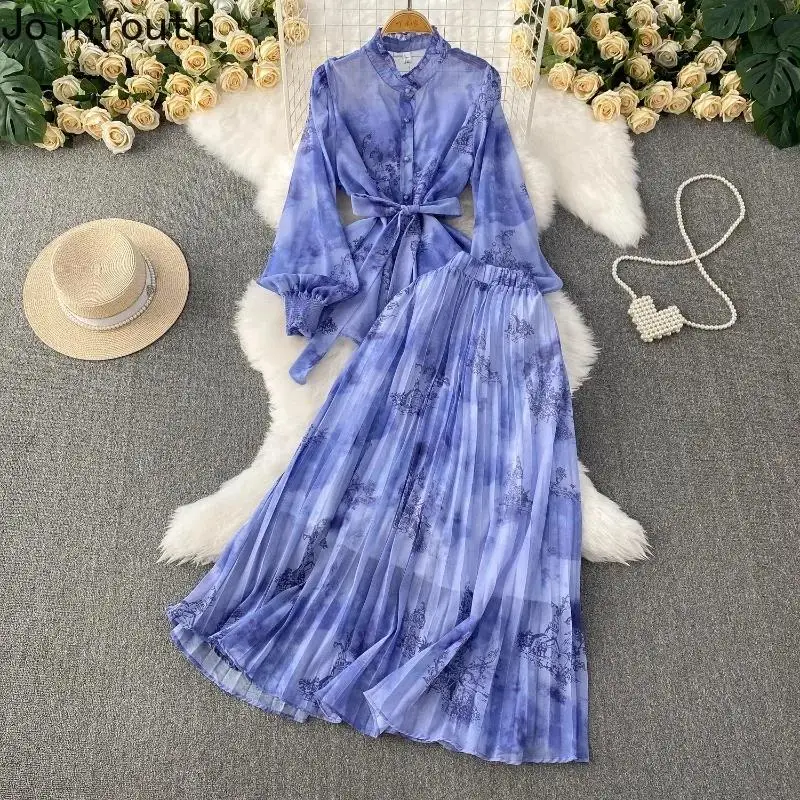 Women Clothing Skirt Floral Print 2 Piece Set Single Breasted Lace Up Loose Tops+Pleated Skirt Temperament Beach Chiffon Sets
Women Clothing Skirt Floral Print 2 Piece Set Single Breasted Lace Up Loose Tops+Pleated Skirt Temperament Beach Chiffon Sets