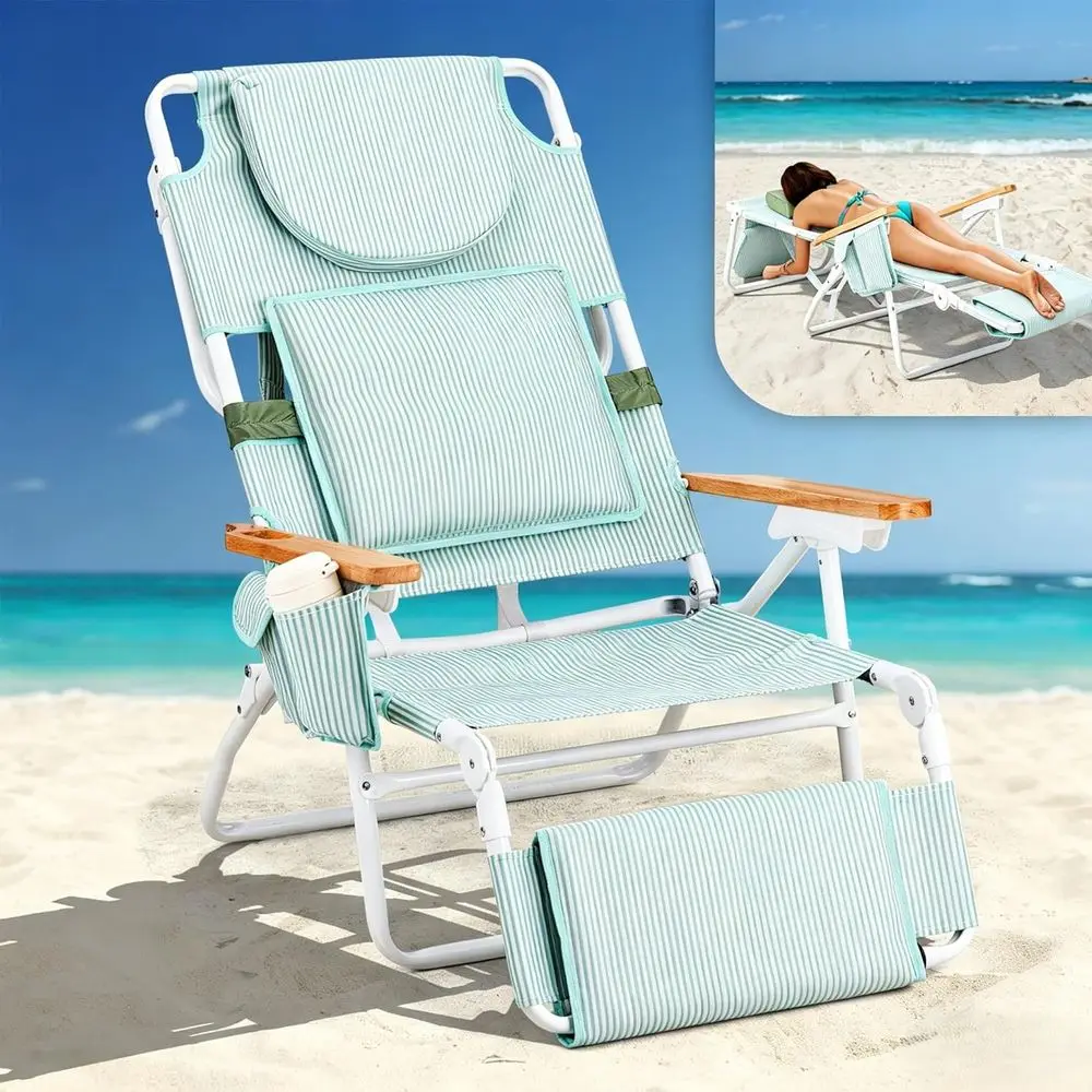 3-in-1 Beach Chair with Sunbathing Hole, Reclining Lounge, Footrest, Cup Holder, and Storage Bag - Green
3-in-1 Beach Chair with Sunbathing Hole, Reclining Lounge, Footrest, Cup Holder, and Storage Bag - Green