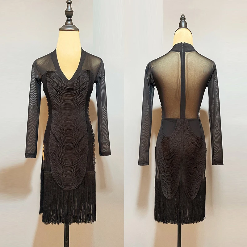 2024 Women's Latin Dance Competition Costume Dancing Performance Dresses Samba Tango Dance Wear Black Mesh Tassels Dress XH1439
2024 Women's Latin Dance Competition Costume Dancing Performance Dresses Samba Tango Dance Wear Black Mesh Tassels Dress XH1439