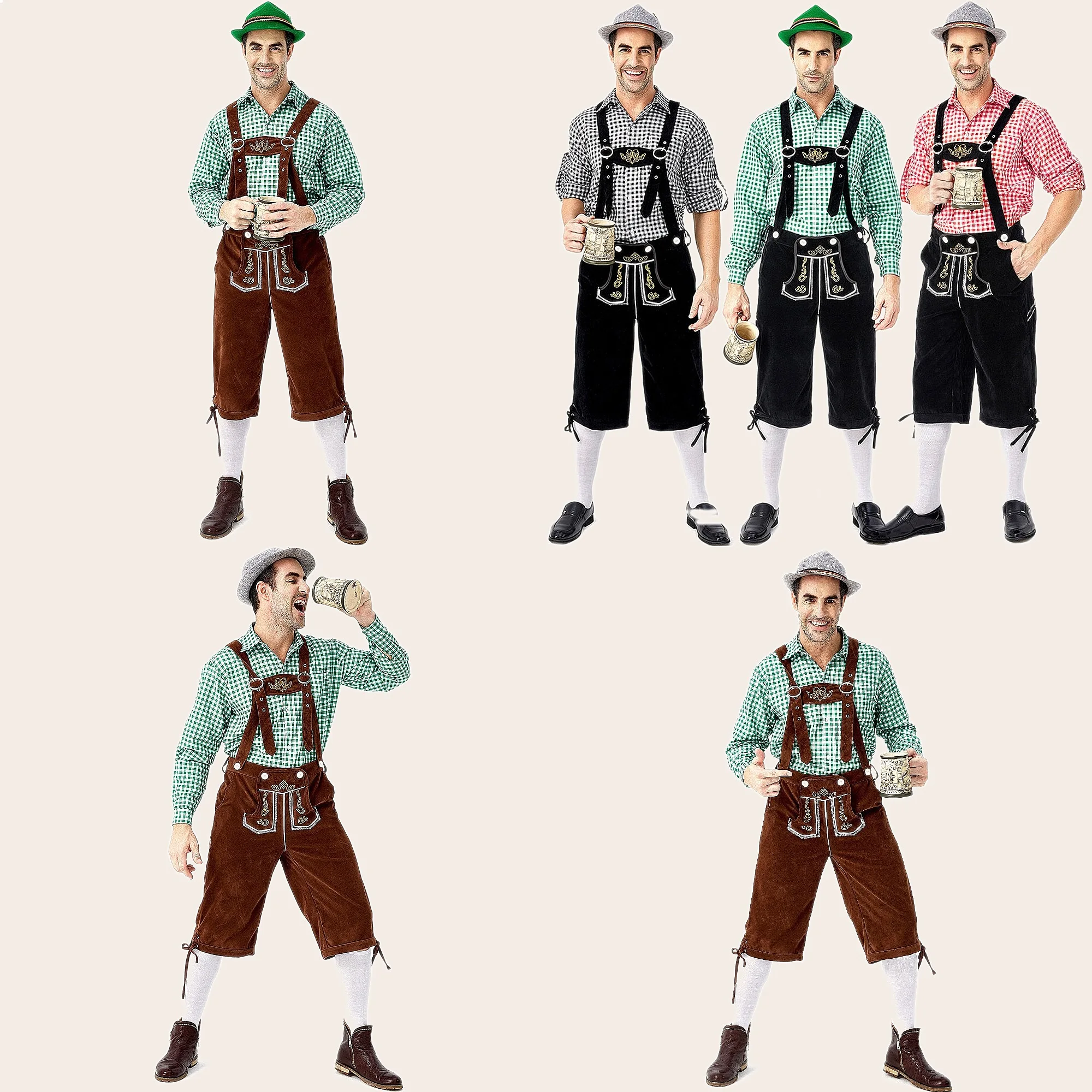 Mens Oktoberfest Costume Bavarian Plaid Shirt Embroidered Suspenders Pants Hat Set Beer Party Outfit
Mens Oktoberfest Costume Bavarian Plaid Shirt Embroidered Suspenders Pants Hat Set Beer Party Outfit