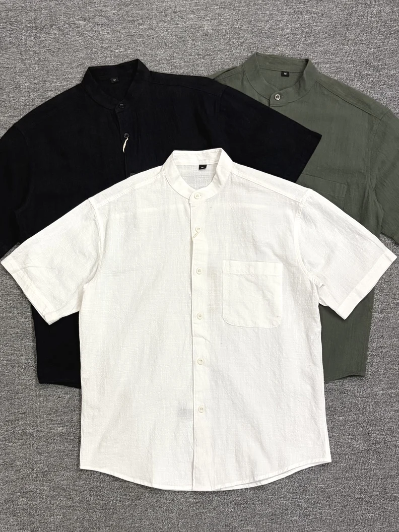 Cotton Linen Men's Shirt Vintage American Style Short Sleeve Pocket Design Stand Collar Breathable Workwear Spring Summer
Cotton Linen Men's Shirt Vintage American Style Short Sleeve Pocket Design Stand Collar Breathable Workwear Spring Summer