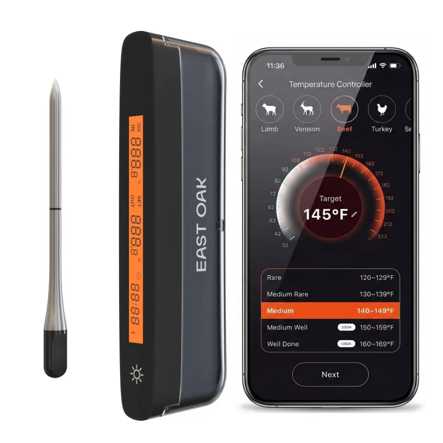 Smart Wireless Meat Thermometer for Grilling, Black
Smart Wireless Meat Thermometer for Grilling, Black
