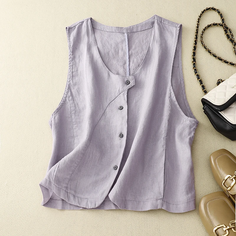 Elegant Women's Summer Vest Purple Blue Green Navy Blue Beige Cotton Linen Sleeveless Jackets Korean Style Casual Cover Up Coat
Elegant Women's Summer Vest Purple Blue Green Navy Blue Beige Cotton Linen Sleeveless Jackets Korean Style Casual Cover Up Coat
