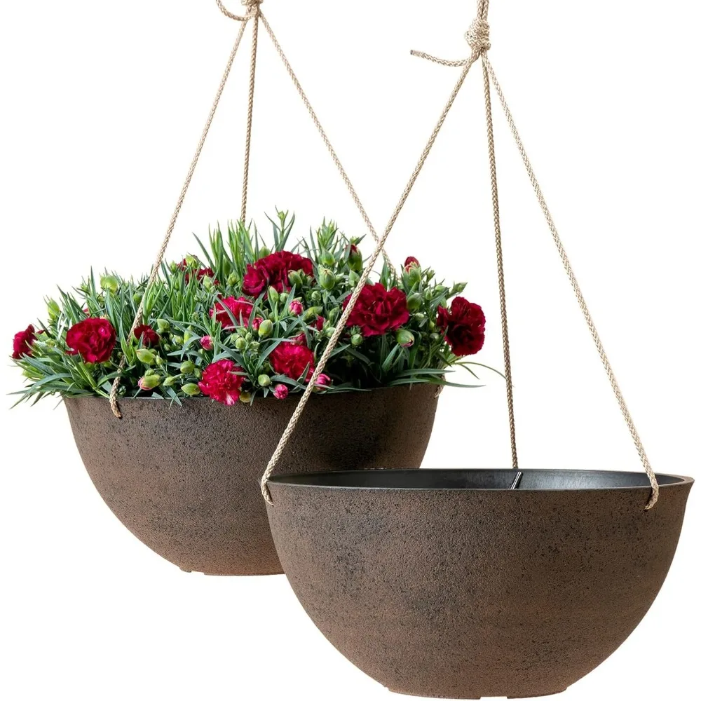 Large Hanging Planters Set of 2, 13 Inch Outdoor Indoor Flower Pots with Adjustable Ropes and Drainage Holes
Large Hanging Planters Set of 2, 13 Inch Outdoor Indoor Flower Pots with Adjustable Ropes and Drainage Holes