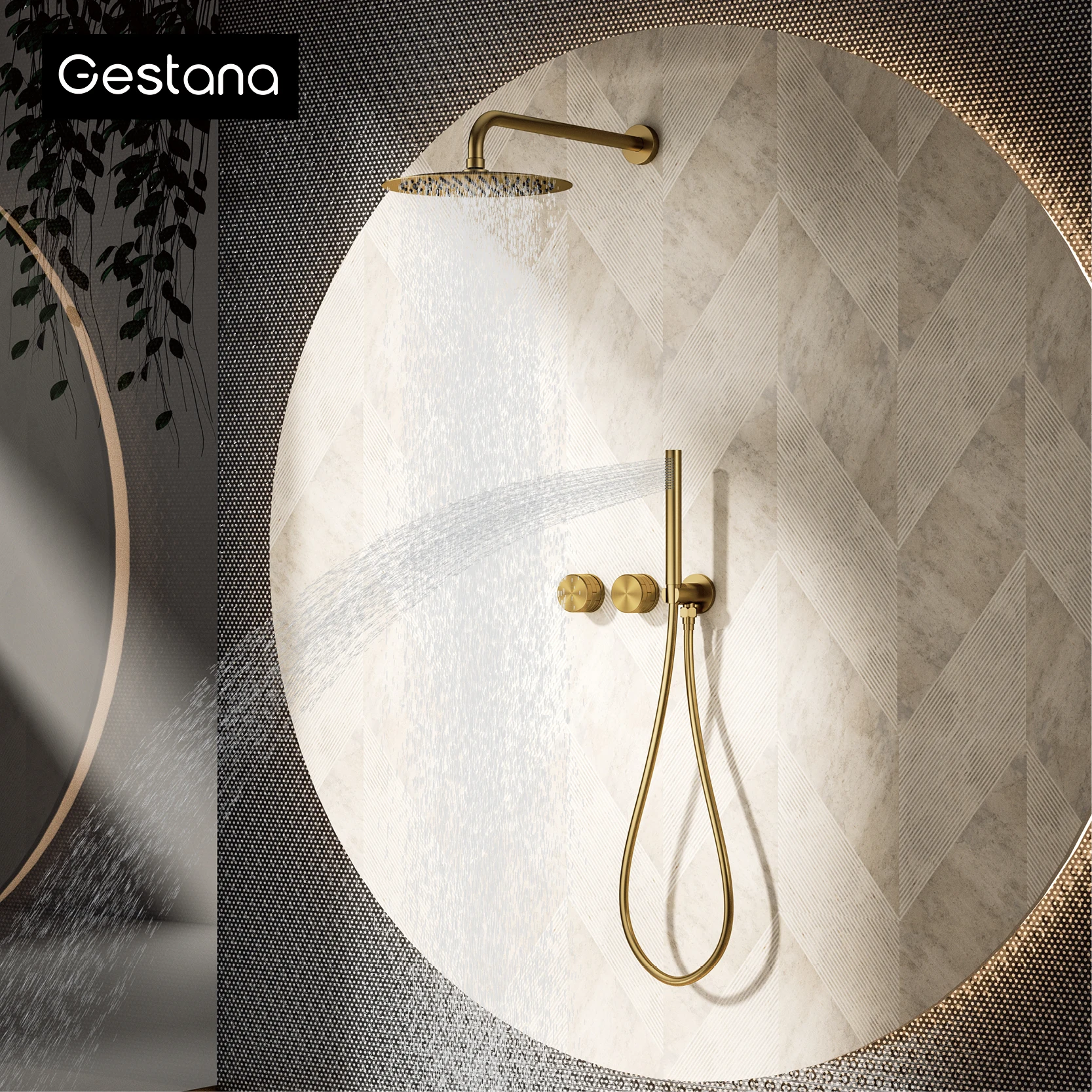 Minimalist brass brushed rose gold wall mounted showerhead. Embedded hot and cold water 2-function bathroom copper mixer 
Minimalist brass brushed rose gold wall mounted showerhead. Embedded hot and cold water 2-function bathroom copper mixer