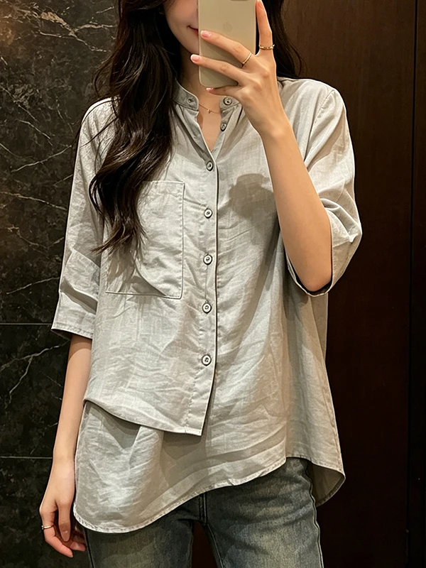 Fashionable Oversized Asymmetric Belly Cover Single Button Women's Casual Shirt Summer New Loose Slimming Top Korean Style
Fashionable Oversized Asymmetric Belly Cover Single Button Women's Casual Shirt Summer New Loose Slimming Top Korean Style