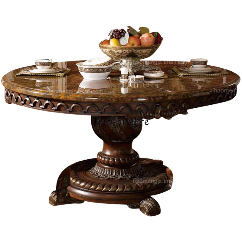 European style all solid wood marble dining table round dining table American retro luxury
European style all solid wood marble dining table round dining table American retro luxury