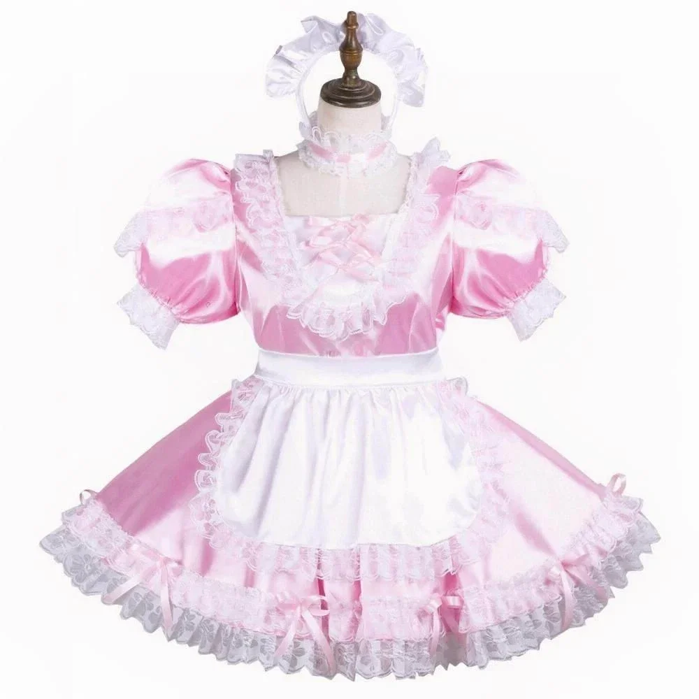 Sexy sissy French maid pink satin lockable lace shoulder and ruffle edge dress cosplay costume customizable
Sexy sissy French maid pink satin lockable lace shoulder and ruffle edge dress cosplay costume customizable