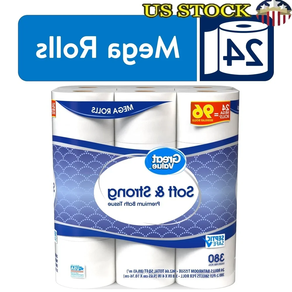 Soft Strong Premium Toilet Paper 24 Mega Rolls 380 Sheets 2 Ply Septic Safe Absorbent Gentle Cleaning Unscented Household
Soft Strong Premium Toilet Paper 24 Mega Rolls 380 Sheets 2 Ply Septic Safe Absorbent Gentle Cleaning Unscented Household