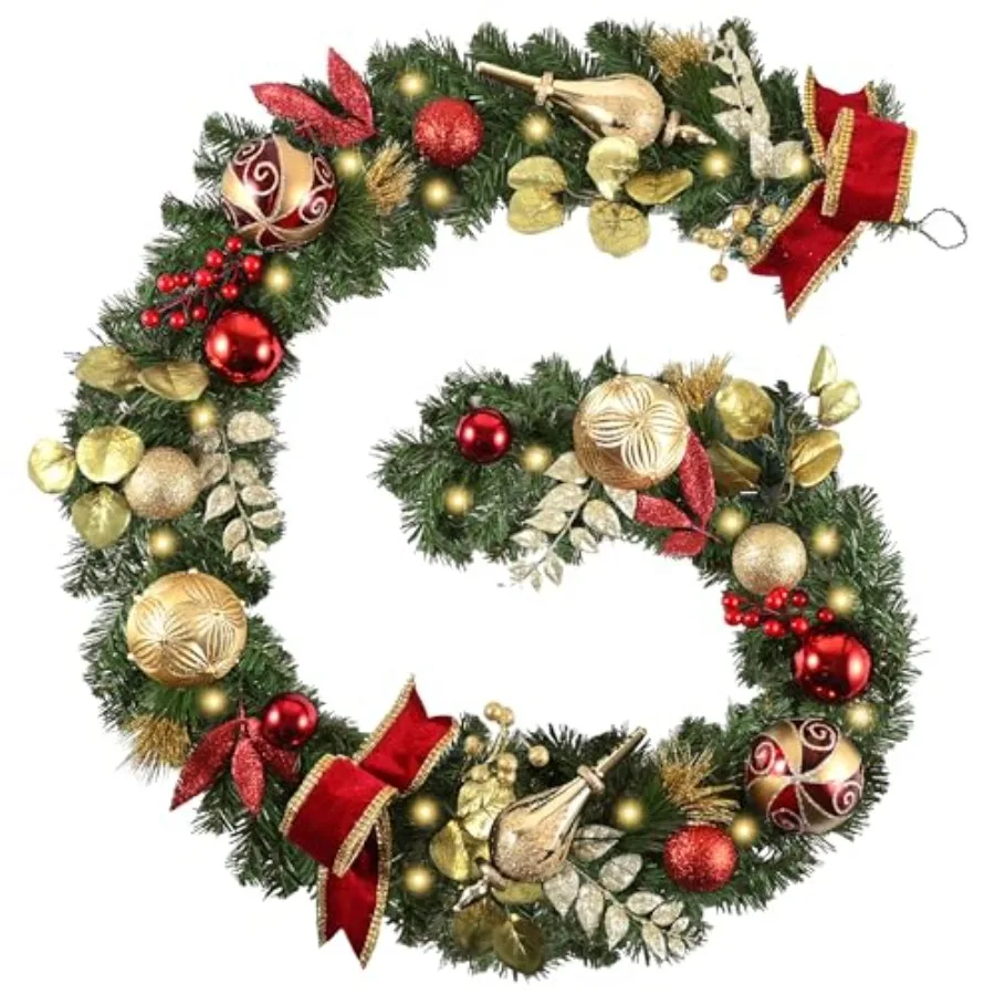 Pre-Lit Christmas Garland with Lights for Mantle Lighted Outdoor Xmas Garland with Red Gold Ball Ribbons for Home Stairs Firepl
Pre-Lit Christmas Garland with Lights for Mantle Lighted Outdoor Xmas Garland with Red Gold Ball Ribbons for Home Stairs Firepl