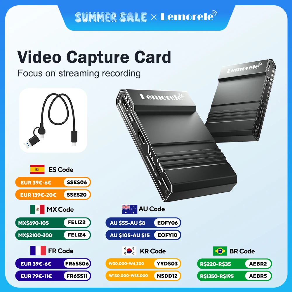 Lemorele HDMI Video Capture Card 4K 60HZ HDMI to Type-C/HDMI Loop Out Video Grabber for Camera Live Streaming/Teaching/Meeting
Lemorele HDMI Video Capture Card 4K 60HZ HDMI to Type-C/HDMI Loop Out Video Grabber for Camera Live Streaming/Teaching/Meeting