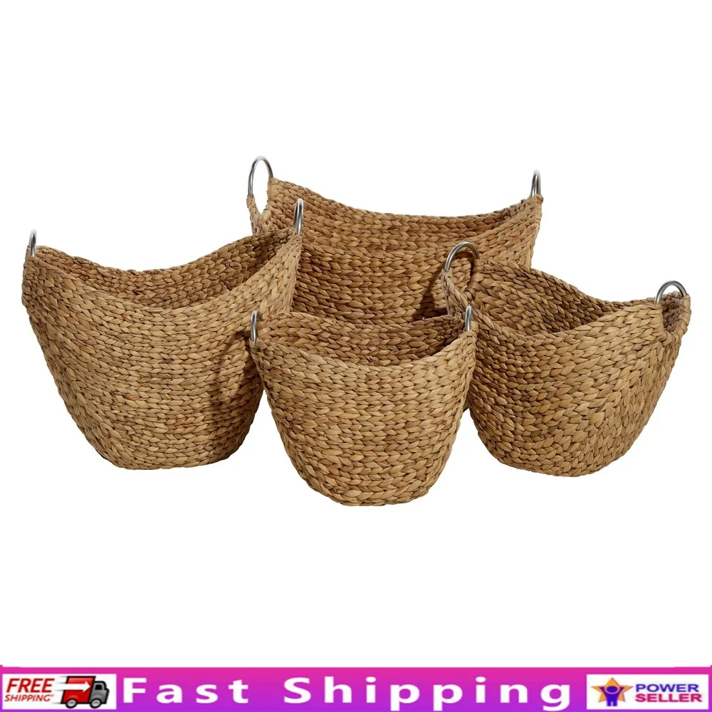 Handmade Woven Storage Baskets Set of 4 Curved Seagrass with Silver Metal Handles Home Decor Organization
Handmade Woven Storage Baskets Set of 4 Curved Seagrass with Silver Metal Handles Home Decor Organization