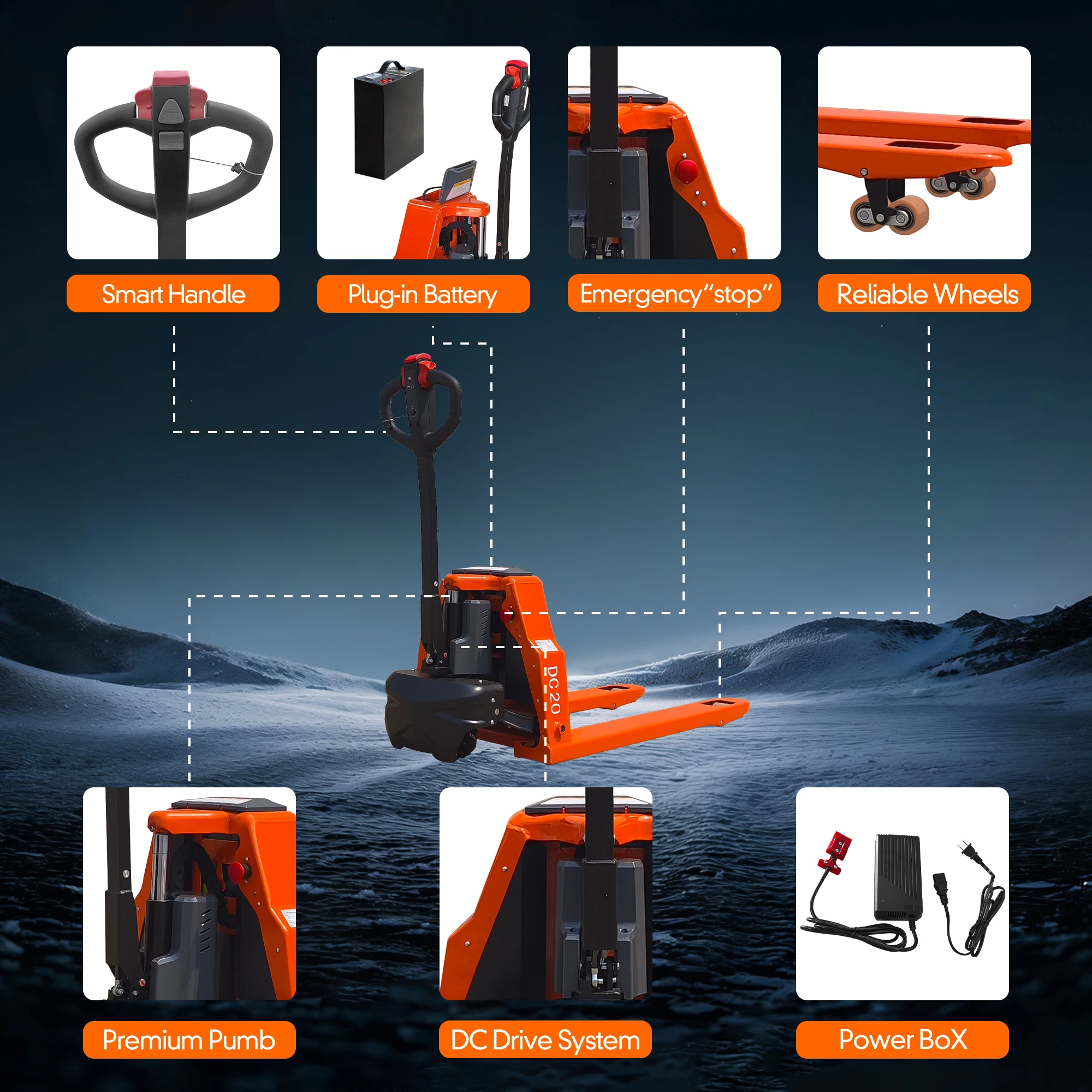Full Electric Pallet Jack Truck, 4400lb Capacity,Lithium Battery Powered Pallet Truck 48 x 27 Forks, Lift Jacks for Narrow Space
Full Electric Pallet Jack Truck, 4400lb Capacity,Lithium Battery Powered Pallet Truck 48 x 27 Forks, Lift Jacks for Narrow Space