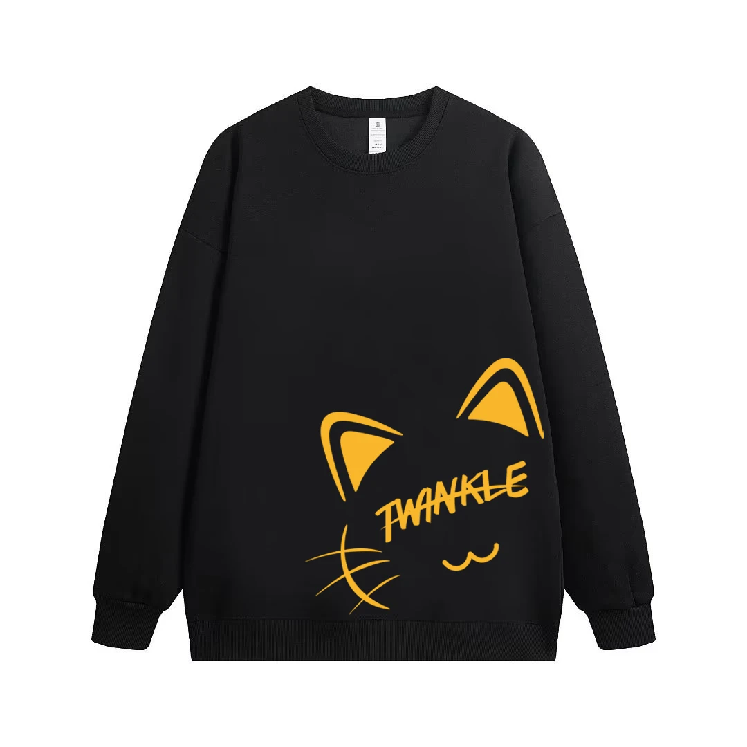 Cotton Men's Black Sweatshirt Cartoon Cat Printed Long Sleeved T-shirt Korean Harajuku High Street High Quality Men's Clothing
Cotton Men's Black Sweatshirt Cartoon Cat Printed Long Sleeved T-shirt Korean Harajuku High Street High Quality Men's Clothing