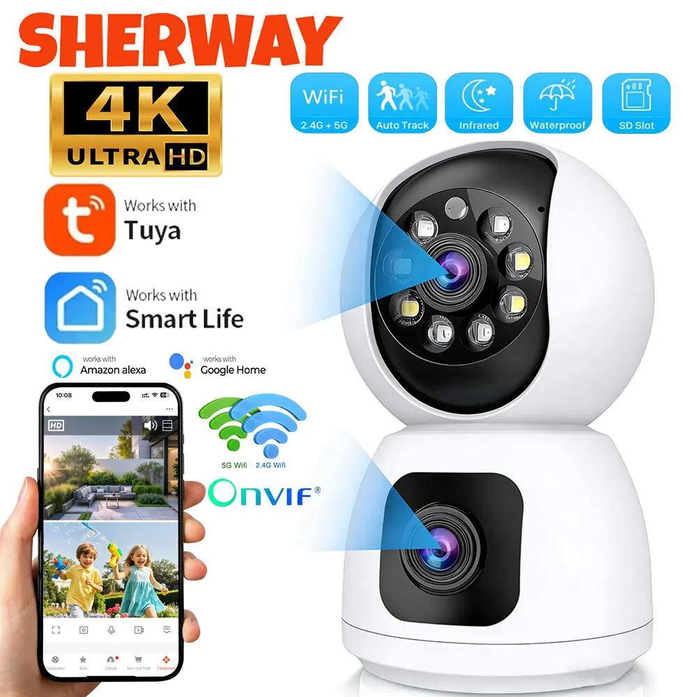 Tuya 8MP 5G Wi-Fi камера Крытый двойной объектив Радионяня Цветная камера ночного видения 4k Двойной экран Автоматическое отслеживание видеонаблюдения
Tuya 8MP 5G Wi-Fi камера Крытый двойной объектив Радионяня Цветная камера ночного видения 4k Двойной экран Автоматическое отслеживание видеонаблюдения