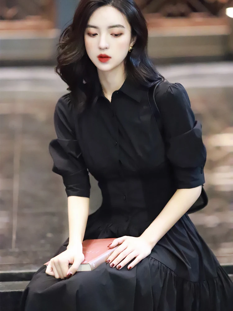 JUJU Hepburn Little Black Dress Retro Shirt Dress Slimming High Waist Advanced Black Dress Women Summer Three-Quarter Sleeve ...
JUJU Hepburn Little Black Dress Retro Shirt Dress Slimming High Waist Advanced Black Dress Women Summer Three-Quarter Sleeve ...