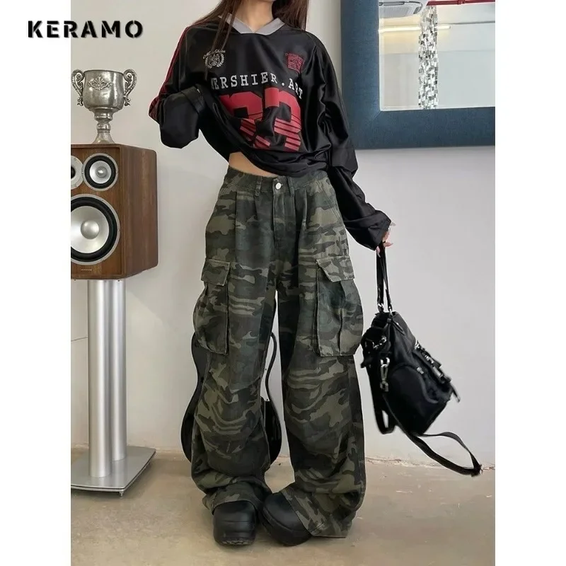 Women Casual Style Harajuku Camouflage Print Jeans Vintage Aesthetic Mop Loose Washed Pants Y2K Wide Leg Pockets Denim Trouser
Women Casual Style Harajuku Camouflage Print Jeans Vintage Aesthetic Mop Loose Washed Pants Y2K Wide Leg Pockets Denim Trouser