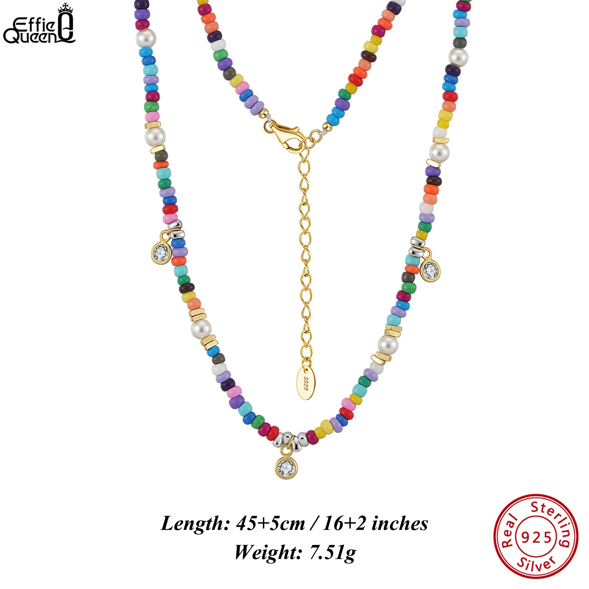Effie Queen 925 Sterling Silver Choker 4mm Shell Pearl With Colorful Beads & Cubic Zirconia Chain Adjustable Necklace Gift PSN06
Effie Queen 925 Sterling Silver Choker 4mm Shell Pearl With Colorful Beads & Cubic Zirconia Chain Adjustable Necklace Gift PSN06
