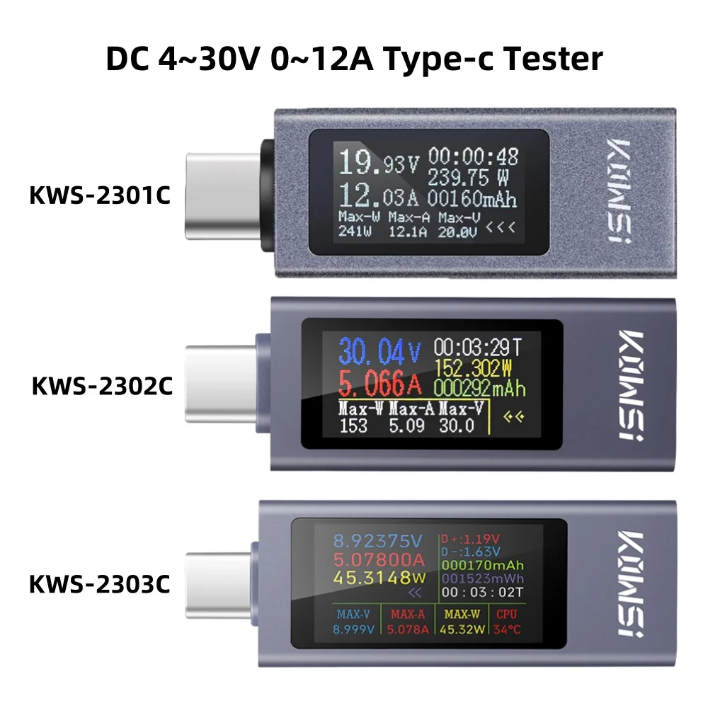 KWS-2301C Type-C Current and Voltage Monitor DC 4-30V 0-12A Power Meter Tester PD Battery Capacity Digital LCD Display Meter
KWS-2301C Type-C Current and Voltage Monitor DC 4-30V 0-12A Power Meter Tester PD Battery Capacity Digital LCD Display Meter