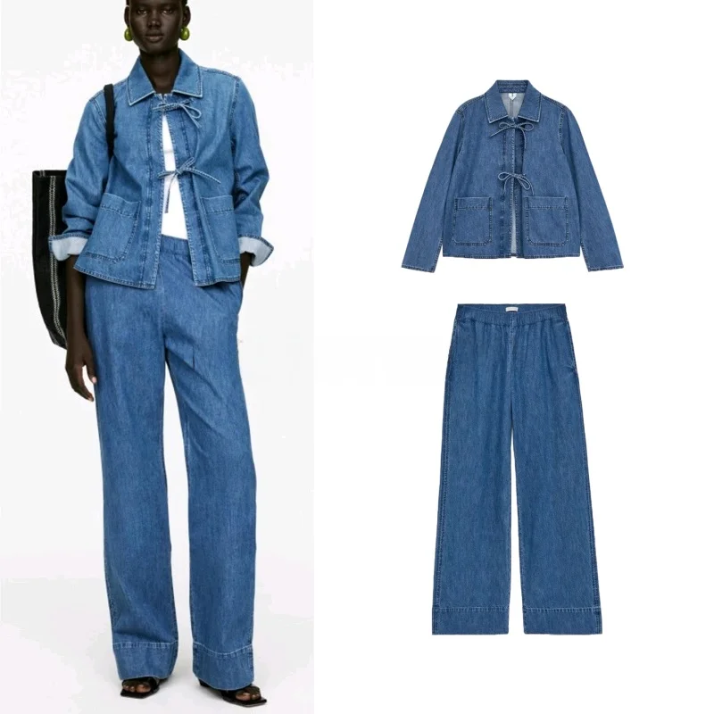 Джинсовая куртка свободного кроя с поясом, осенняя модная верхняя одежда и брюки с широкими штанинами, комплект с длинными рукавами и пуговицами для женщин
Джинсовая куртка свободного кроя с поясом, осенняя модная верхняя одежда и брюки с широкими штанинами, комплект с длинными рукавами и пуговицами для женщин