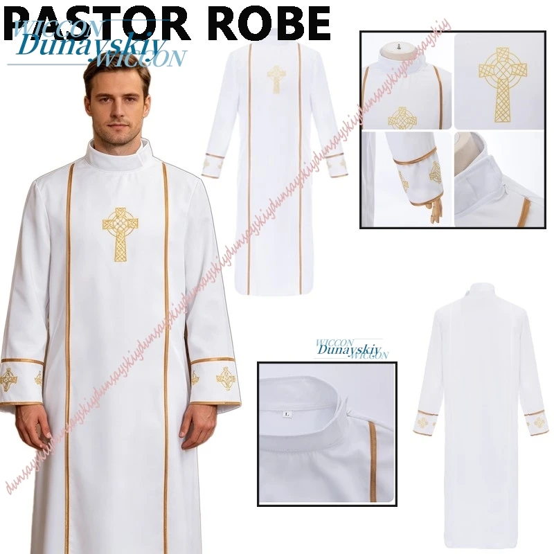 White Priest Robe Medieval Yellow Long Sleeve Stand Collar Printed Robes Halloween Cosplay Costume
White Priest Robe Medieval Yellow Long Sleeve Stand Collar Printed Robes Halloween Cosplay Costume