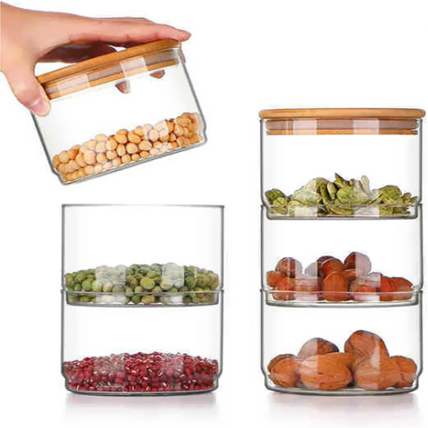 Modern and Stylish 4-Tier Stackable Clear Glass Canisters with Airtight Bamboo Lids - Contemporary Sleek Food Containers for Org
Modern and Stylish 4-Tier Stackable Clear Glass Canisters with Airtight Bamboo Lids - Contemporary Sleek Food Containers for Org