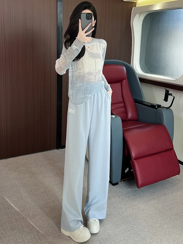 Salt Series Blue Casual Fashion Set Women's Lightweight Ice Silk Long Sleeve T-Shirt Wide Leg Pants Two Piece Set Autumn New ...
Salt Series Blue Casual Fashion Set Women's Lightweight Ice Silk Long Sleeve T-Shirt Wide Leg Pants Two Piece Set Autumn New ...