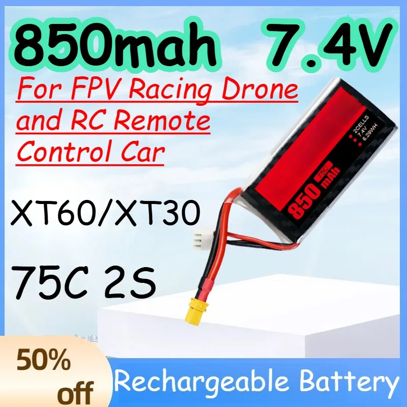 850mah 2S 7.4V 75C Replace Rechargeable Lipo Battery for FPV Racing Drone and RC Remote Control Car Battery with XT60/XT30 Plug
850mah 2S 7.4V 75C Replace Rechargeable Lipo Battery for FPV Racing Drone and RC Remote Control Car Battery with XT60/XT30 Plug
