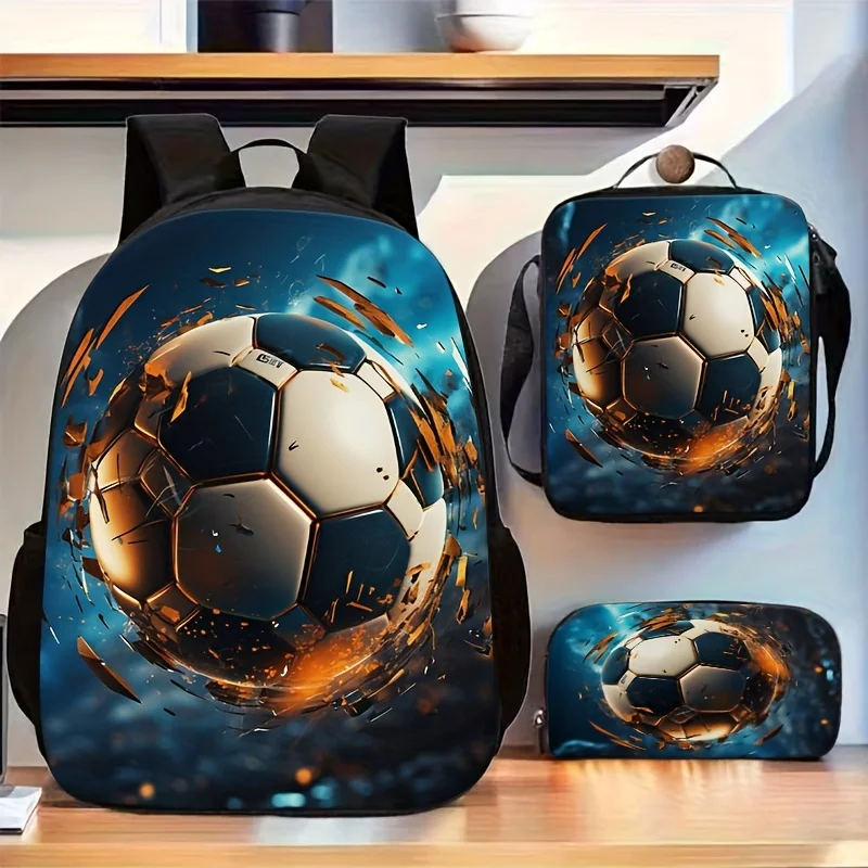 A Three-Piece Set Featuring a Wavy Soccer Print Backpack, Which Includes a Pencil Case And a Crossbody Bag. This Spacious Laptop
A Three-Piece Set Featuring a Wavy Soccer Print Backpack, Which Includes a Pencil Case And a Crossbody Bag. This Spacious Laptop