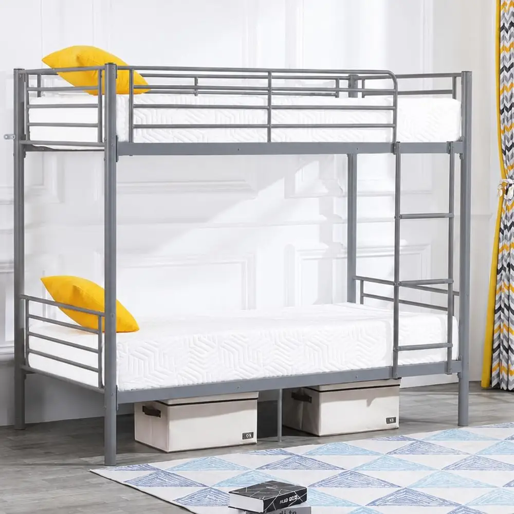 Dual Twin Metal Bunk Bed with Ladder, Sturdy Design for Kids and Adults, Metal Slats and Enhanced Guardrails, Gray
Dual Twin Metal Bunk Bed with Ladder, Sturdy Design for Kids and Adults, Metal Slats and Enhanced Guardrails, Gray