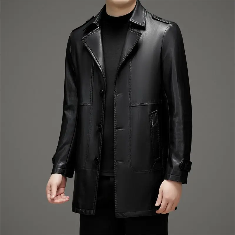 Мужская кожаная куртка средней длины с лацканами, мягкая кожаная флисовая утолщенная ветрозащитная теплая высококачественная деловая модная куртка из овчины
Мужская кожаная куртка средней длины с лацканами, мягкая кожаная флисовая утолщенная ветрозащитная теплая высококачественная деловая модная куртка из овчины