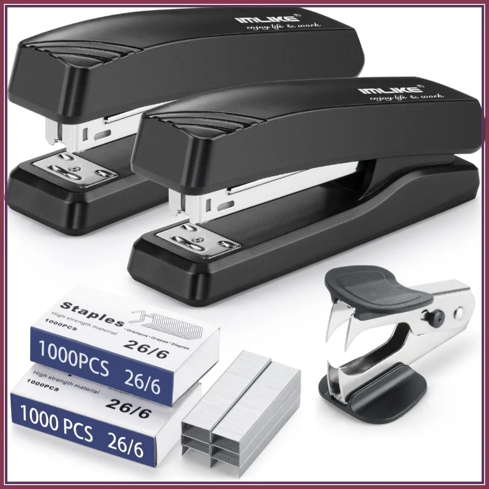 Half Strip Desk Stapler 2-Pack with 2000 Staples, 25-Sheet Capacity, Non-Slip Base, Black
Half Strip Desk Stapler 2-Pack with 2000 Staples, 25-Sheet Capacity, Non-Slip Base, Black