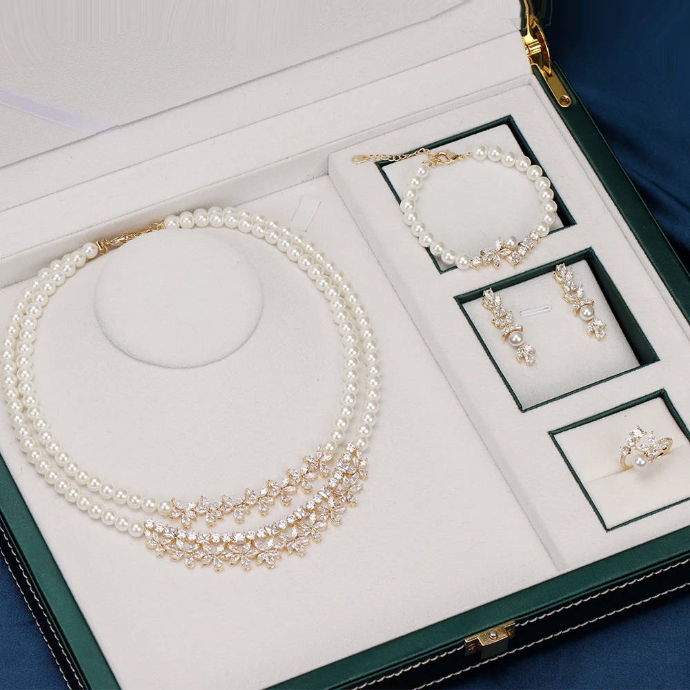 Bride Talk 4PCS Luxury Pearl Necklace Statement For Women Wedding Cubic Zirconia CZ African Dubai Bridal Jewelry Sets
Bride Talk 4PCS Luxury Pearl Necklace Statement For Women Wedding Cubic Zirconia CZ African Dubai Bridal Jewelry Sets