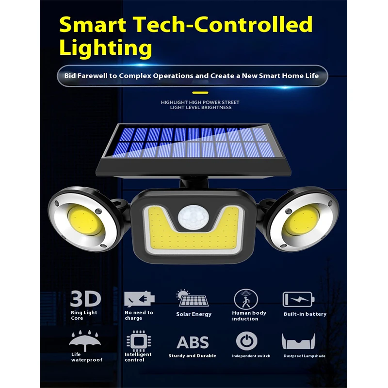 Solar Spotlight Wall Light Led Three Head Rotatable Outdoor Waterproof Body Sensor Garden Street Lamps Camping Street Work Light
Solar Spotlight Wall Light Led Three Head Rotatable Outdoor Waterproof Body Sensor Garden Street Lamps Camping Street Work Light