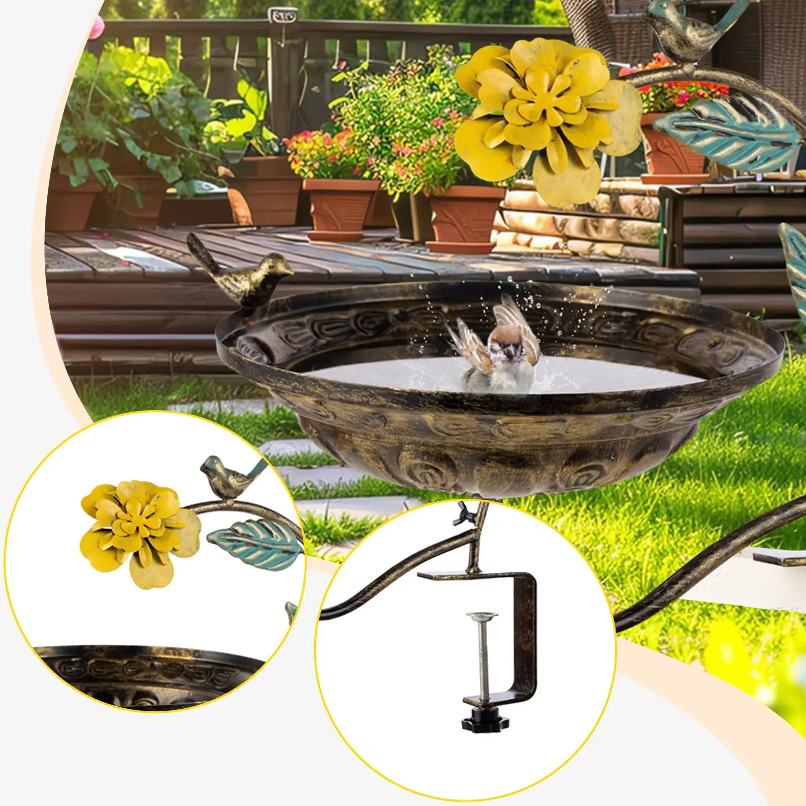 Deck Mounted Bird Bath Multipurpose Bird Feeder for Courtyard Patio Backyard
Deck Mounted Bird Bath Multipurpose Bird Feeder for Courtyard Patio Backyard