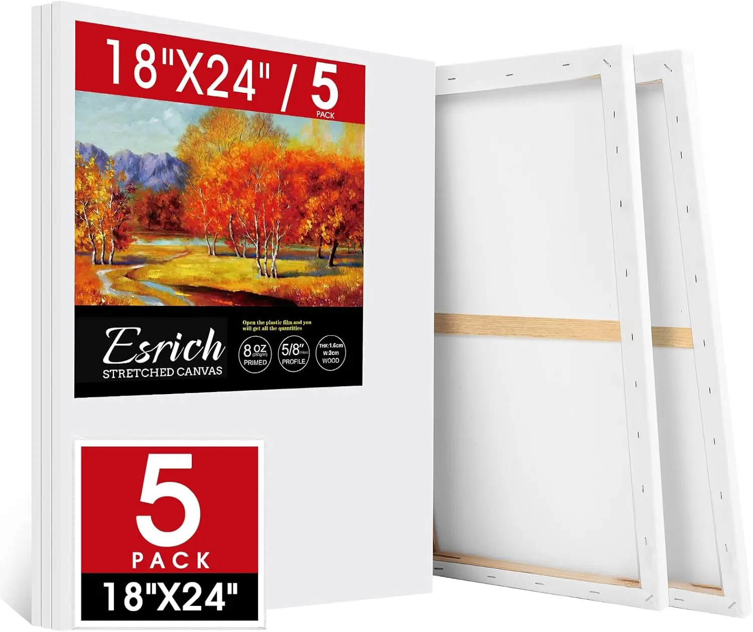 5-Pack 18x24 Stretched Canvas for Painting, Primed Acid-Free Cotton, for Oil, Acrylic, Watercolor
5-Pack 18x24 Stretched Canvas for Painting, Primed Acid-Free Cotton, for Oil, Acrylic, Watercolor