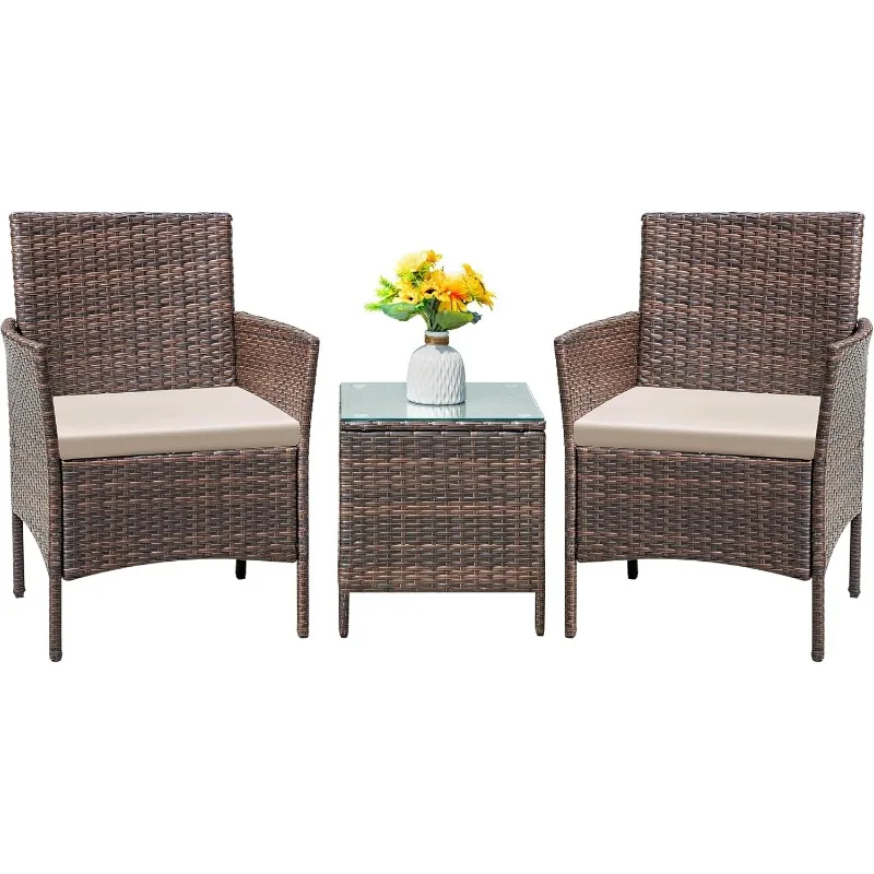 Patio Furniture Set 3 Pieces All-Weather Rattan Outdoor Furniture Patio Chairs with Tempered Glass Table for Porch Bist
Patio Furniture Set 3 Pieces All-Weather Rattan Outdoor Furniture Patio Chairs with Tempered Glass Table for Porch Bist
