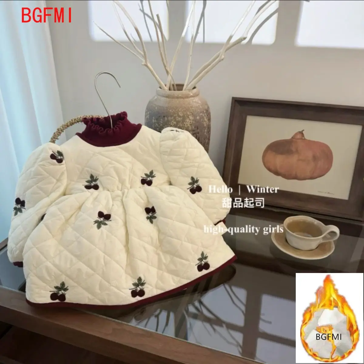 Girls Beige Cherry Embroidered Korean Warm Jacket for Winter Infants Young Toddler New Baby Cotton Coat with Plush Cotton Dress
Girls Beige Cherry Embroidered Korean Warm Jacket for Winter Infants Young Toddler New Baby Cotton Coat with Plush Cotton Dress