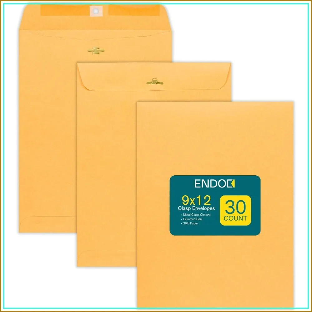9x12 Clasp Envelopes, 30 Pack, Brown Kraft, Heavyweight 28lb, Gummed Seal & Clasp Closure
9x12 Clasp Envelopes, 30 Pack, Brown Kraft, Heavyweight 28lb, Gummed Seal & Clasp Closure