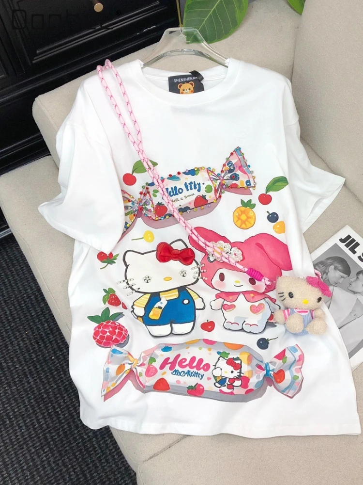 Sweet Cat Bead Print Heavy Industry Fashion Versatile Short-sleeved T-shirt Women Kawaii Clothes Round Neck Cotton Top Black
Sweet Cat Bead Print Heavy Industry Fashion Versatile Short-sleeved T-shirt Women Kawaii Clothes Round Neck Cotton Top Black