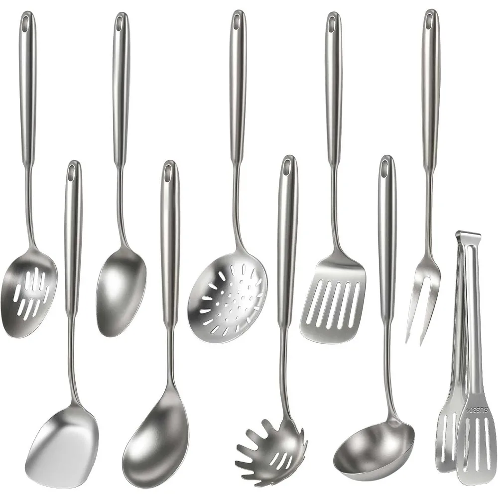 10 Piece Stainless Steel Cooking Utensil Set Includes Ladle Skimmer Spaghetti Spoon Spatula Tongs
10 Piece Stainless Steel Cooking Utensil Set Includes Ladle Skimmer Spaghetti Spoon Spatula Tongs